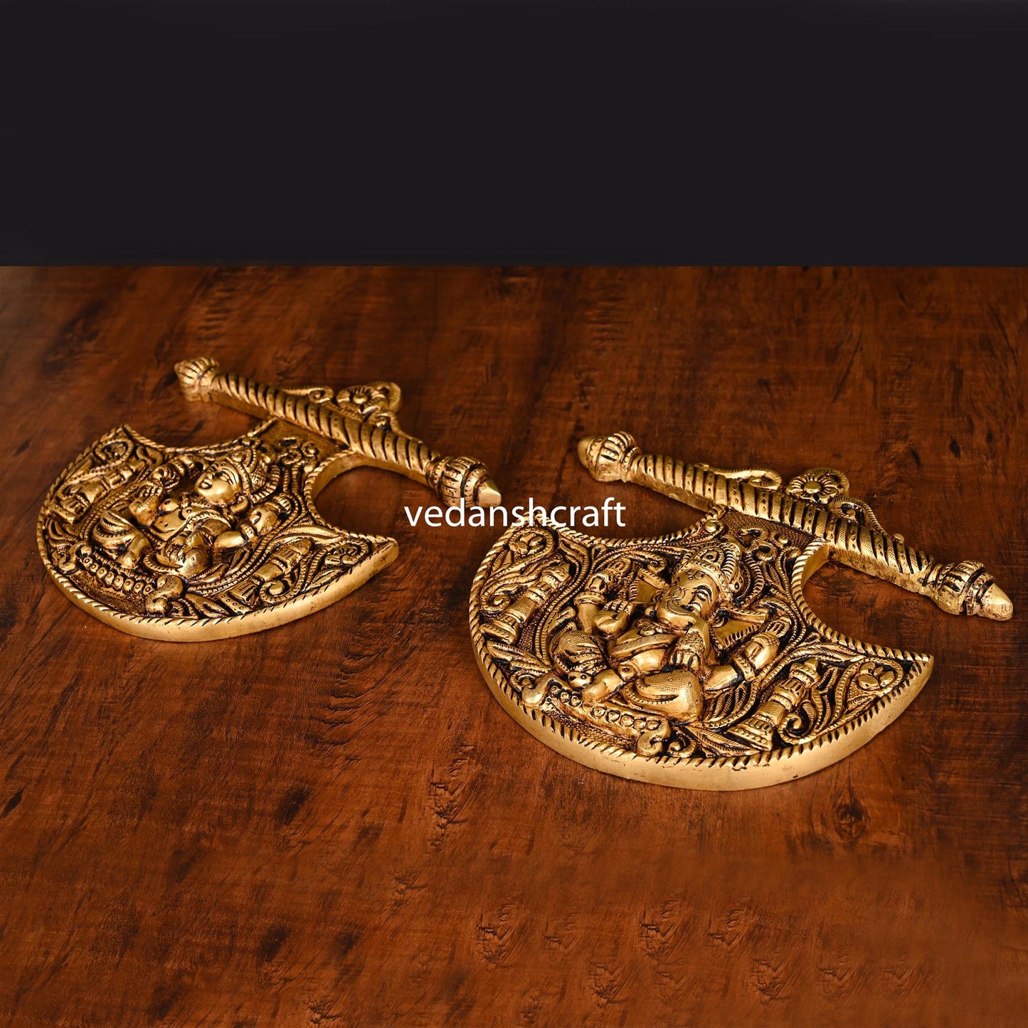 Brass Ganesha And Lakshmi Wall Hanging Set (8 Inch)