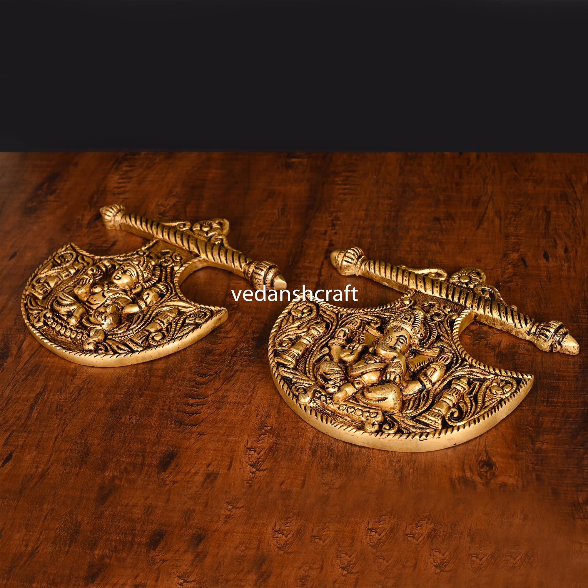 Brass Ganesha And Lakshmi Wall Hanging Set (8 Inch)