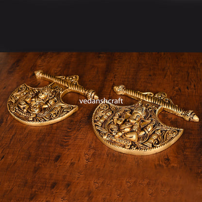 Brass Ganesha And Lakshmi Wall Hanging Set (8 Inch)