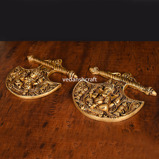 Brass Ganesha And Lakshmi Wall Hanging Set (8 Inch)