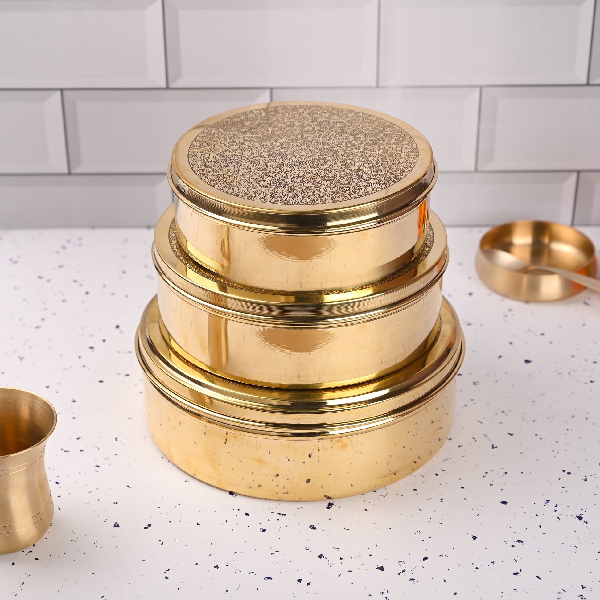 Brass Handcrafted Chapati/Roti Box Set of Three – Traditional Brassware