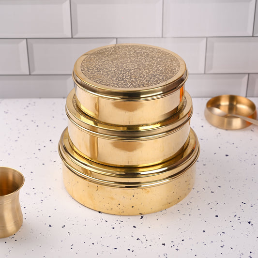 Brass Handcrafted Chapati/Roti Box Set of Three – Traditional Brassware