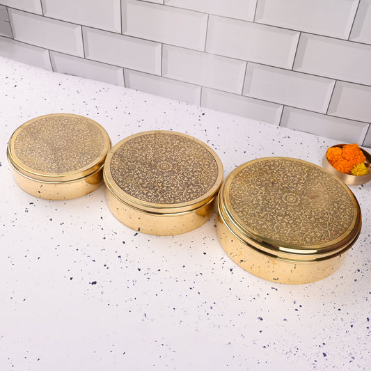 Brass Handcrafted Chapati/Roti Box Set of Three – Traditional Brassware