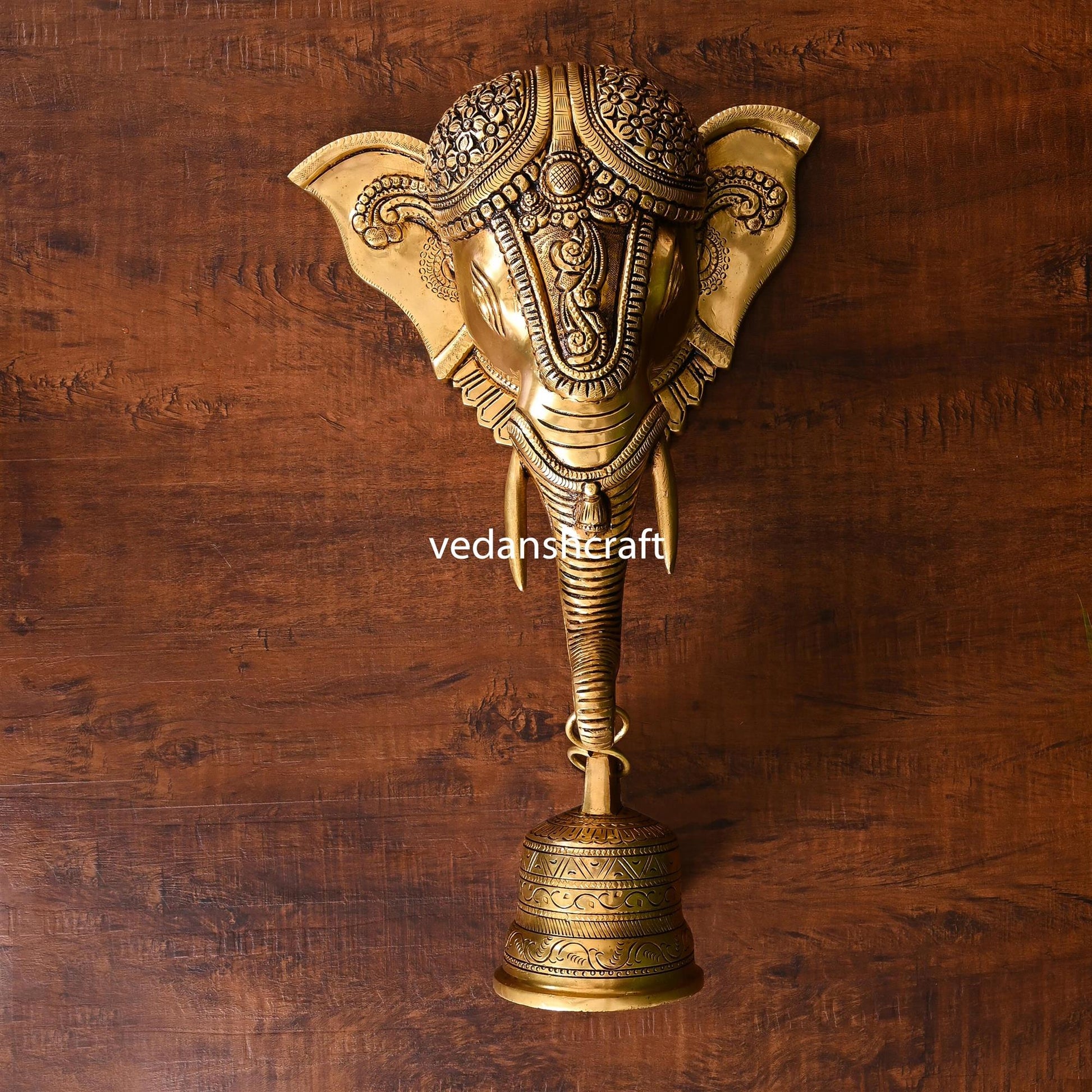 Brass Superfine Ganesha With Bell Wall Hanging (15 Inch)