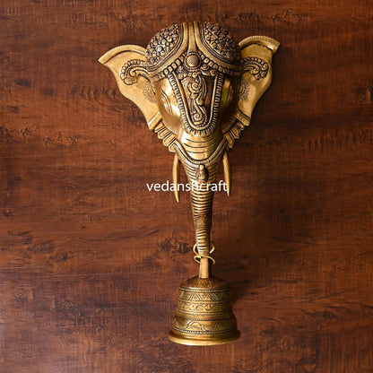 Brass Superfine Ganesha With Bell Wall Hanging (15 Inch)