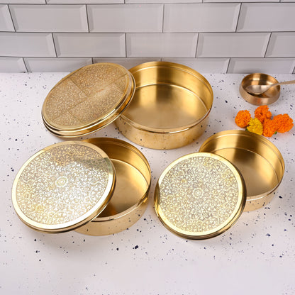Brass Handcrafted Chapati/Roti Box Set of Three – Traditional Brassware