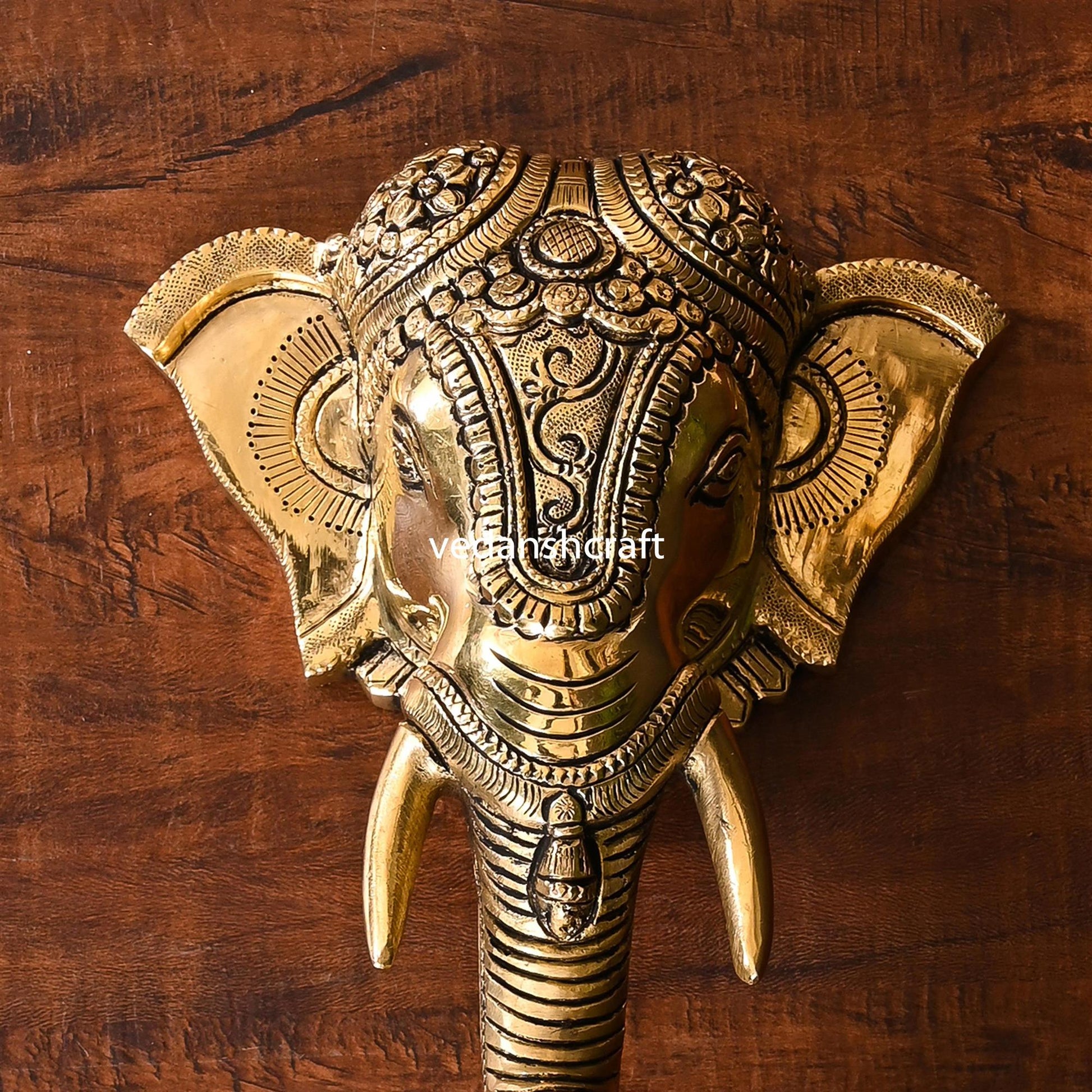 Brass Ganesha With Bell Wall Hanging (12 Inch)