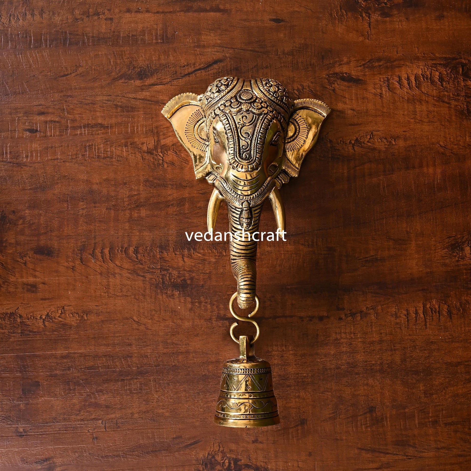 Brass Ganesha With Bell Wall Hanging (12 Inch)