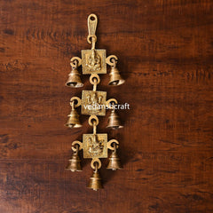 Brass Ganesha, Lakshmi And Saraswati Hanging Bell (12.5 Inch)