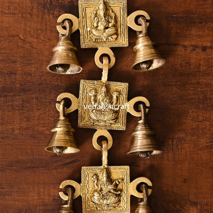 Brass Ganesha, Lakshmi And Saraswati Hanging Bell (12.5 Inch)