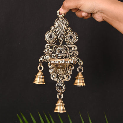 Brass Wall Hanging Diya With Bell (8.5 Inch)