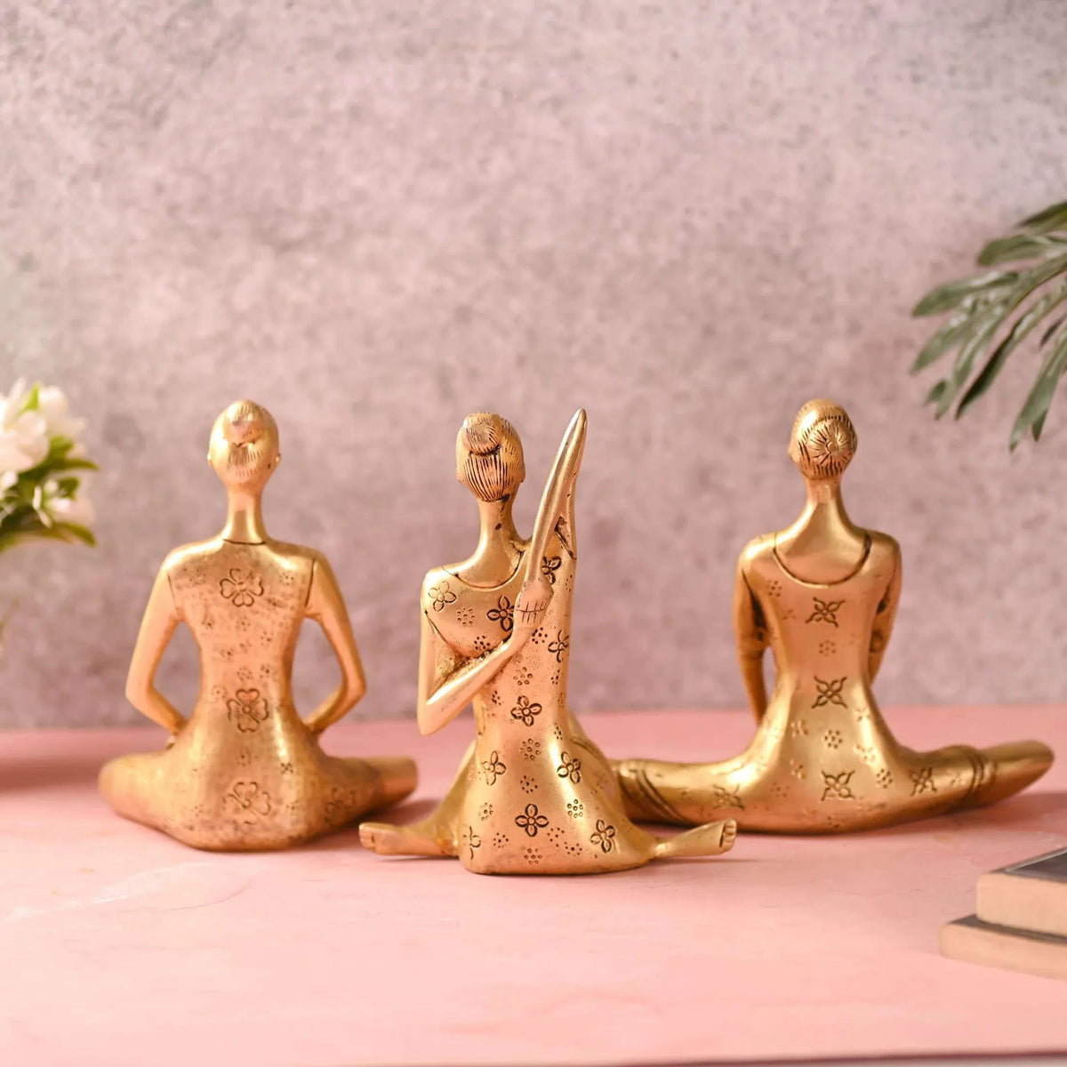 Brass Yoga Lady Figurines Set of Three (7 Inch)