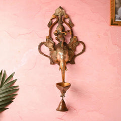 Brass Elephant Ganesha Wall Hanging Diya with Bell (16 Inch)