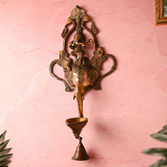Brass Elephant Ganesha Wall Hanging Diya with Bell (16 Inch)