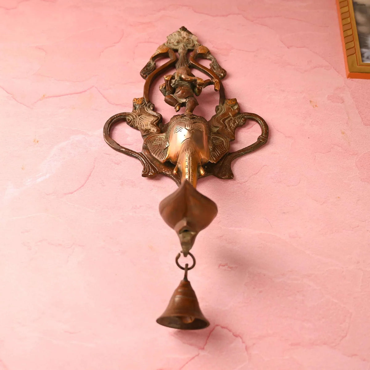 Brass Elephant Ganesha Wall Hanging Diya with Bell (16 Inch)