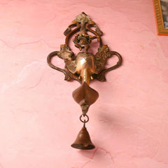 Brass Elephant Ganesha Wall Hanging Diya with Bell (16 Inch)