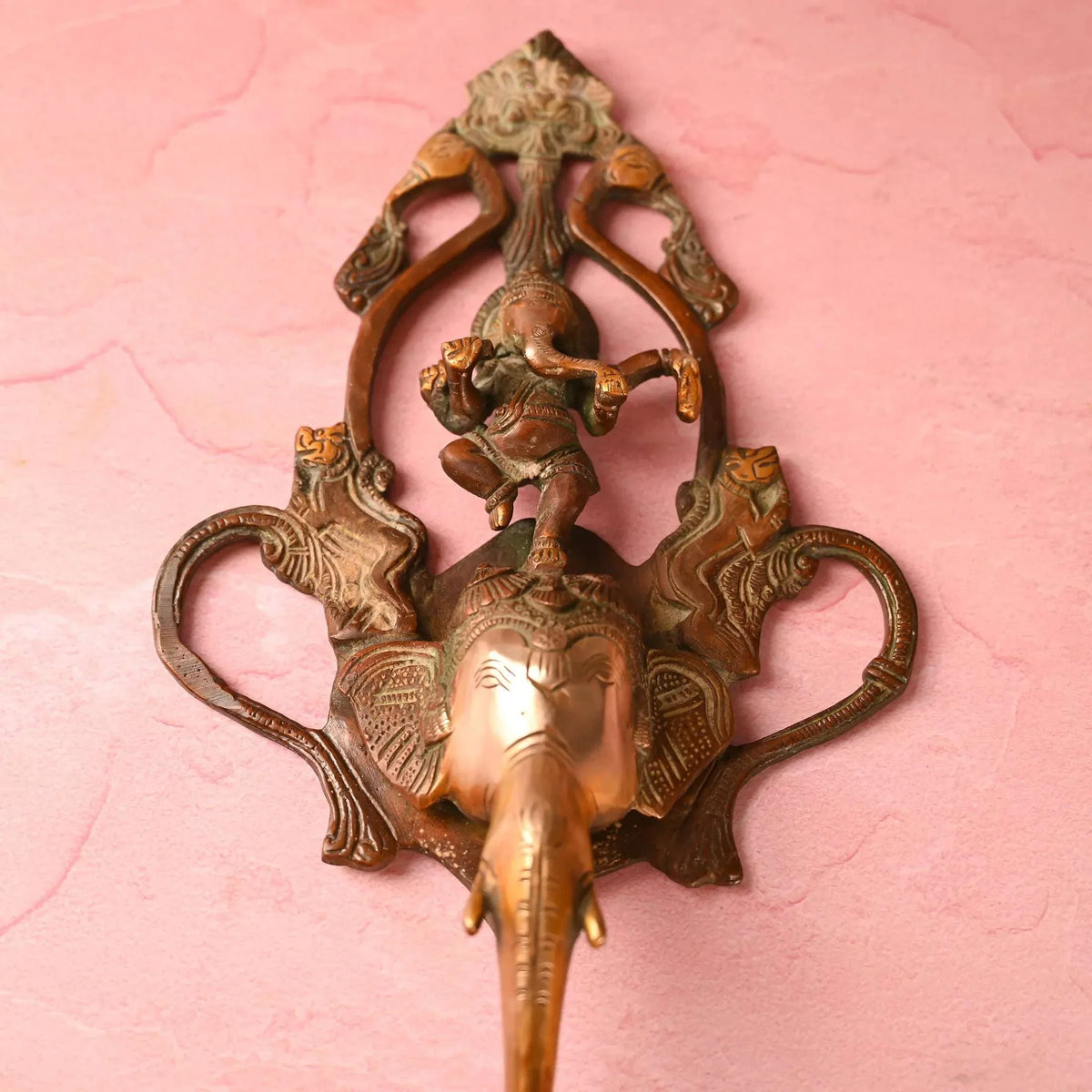 Brass Elephant Ganesha Wall Hanging Diya with Bell (16 Inch)