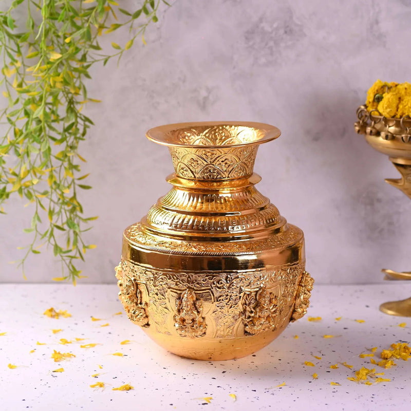 Brass Ashtalakshmi Kodam / Kalash (10 Inch)