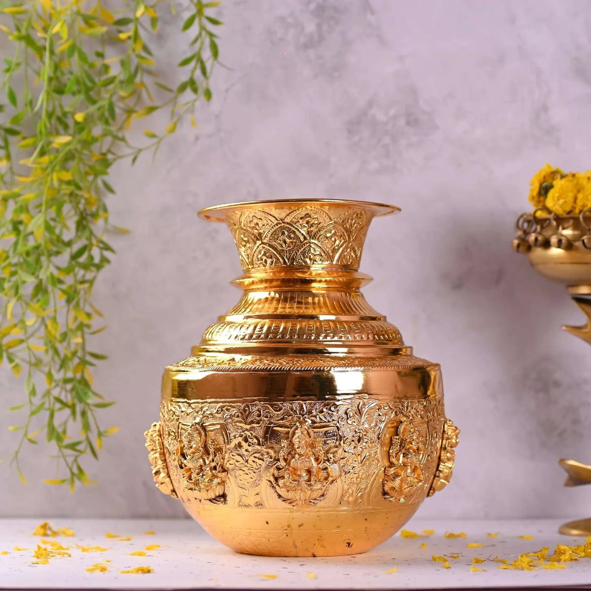 Brass Ashtalakshmi Kodam / Kalash (10 Inch)