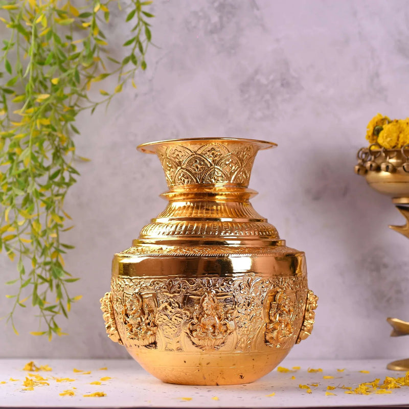 Brass Ashtalakshmi Kodam / Kalash (10 Inch)