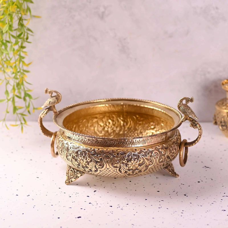 Brass Majestic Peacock Urli (4.5 Inch)