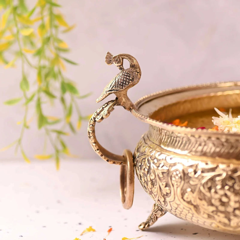 Brass Majestic Peacock Urli (4.5 Inch)