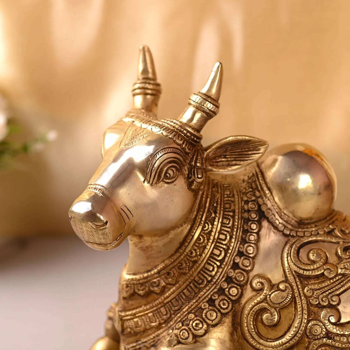 Brass Majestic Sitting Nandi Idol (10 Inch)