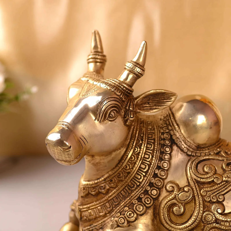 Brass Majestic Sitting Nandi Idol (10 Inch)