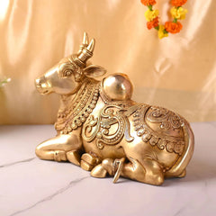 Brass Majestic Sitting Nandi Idol (10 Inch)
