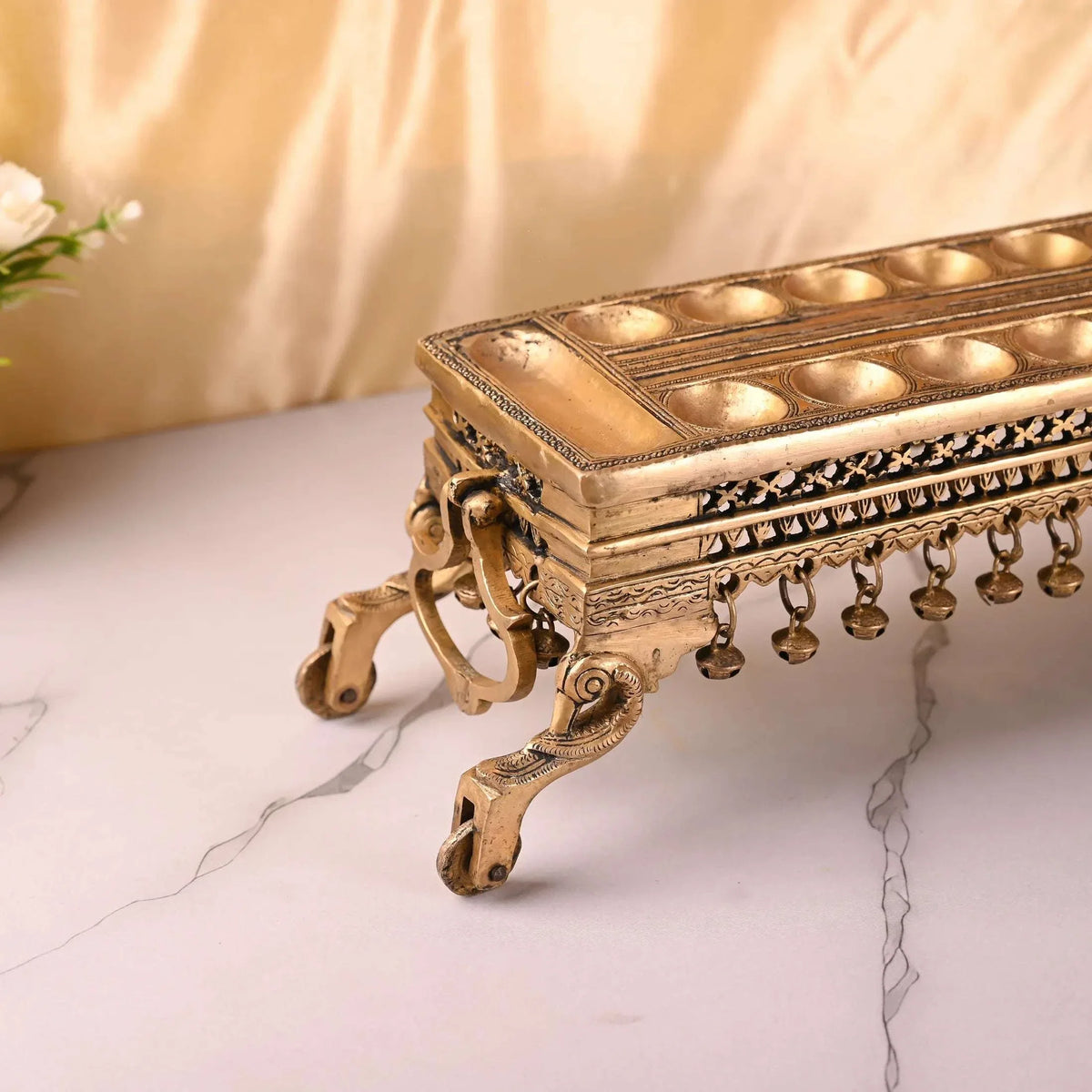 Brass Pallanguzhi Game Board with Wheels (18 Inch)