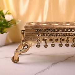 Brass Pallanguzhi Game Board with Wheels (18 Inch)