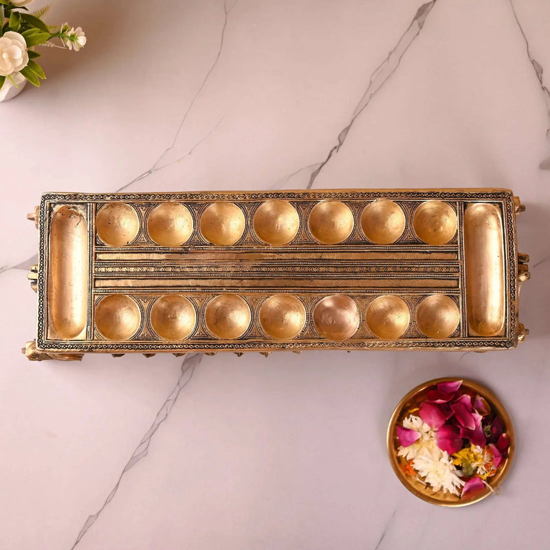 Brass Pallanguzhi Game Board with Wheels (18 Inch)