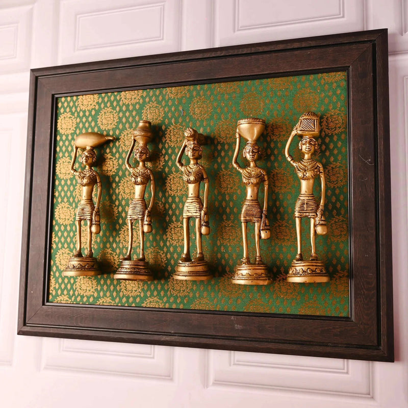 Brass Tribal Lady Statue Decor Set Of Five (7.5 Inch)