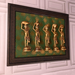 Brass Tribal Lady Statue Decor Set Of Five (7.5 Inch)