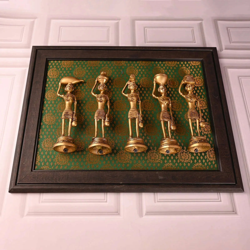 Brass Tribal Lady Statue Decor Set Of Five (7.5 Inch)