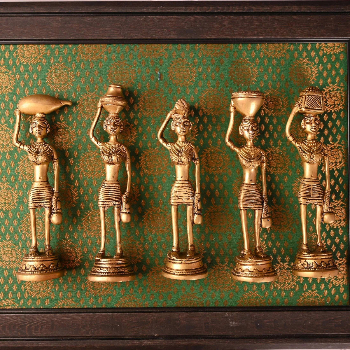 Brass Tribal Lady Statue Decor Set Of Five (7.5 Inch)