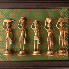 Brass Tribal Lady Statue Decor Set Of Five (7.5 Inch)