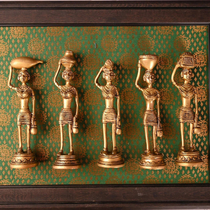Brass Tribal Lady Statue Decor Set Of Five (7.5 Inch)