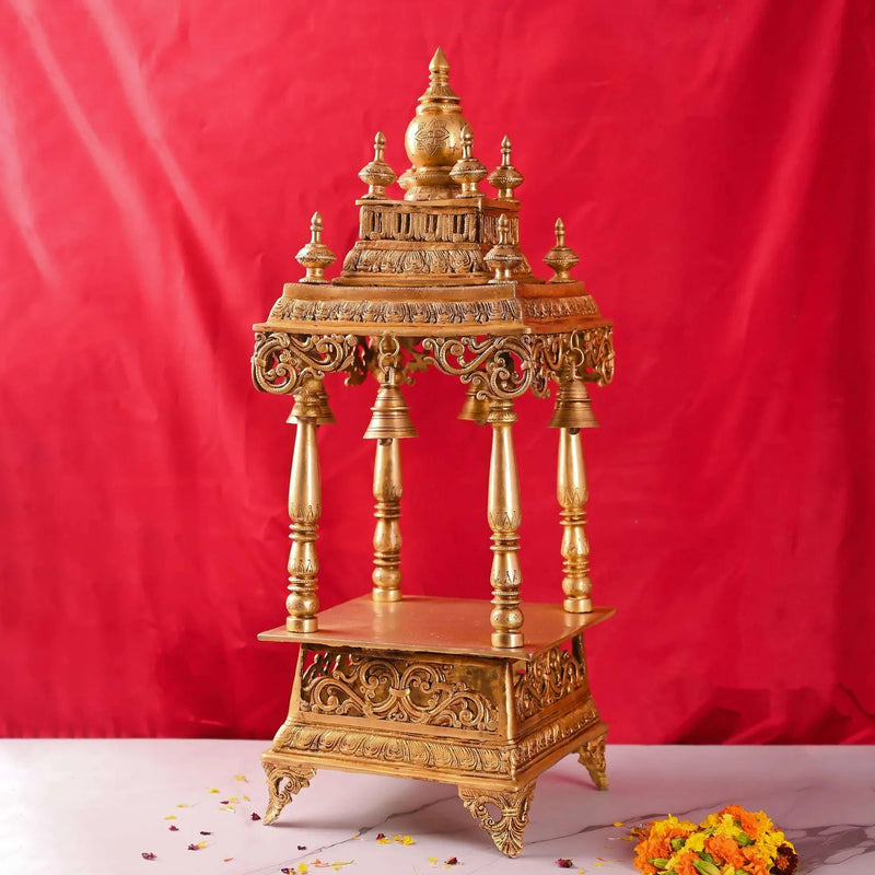 Brass Mandir / Temple With Hanging Bell (28 Inch)