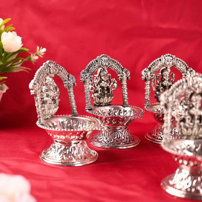 Brass Silver Plated Ashtalakshmi Diya set (5.7 Inch)