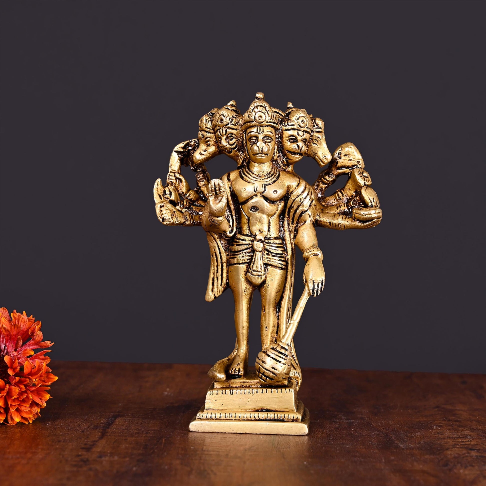 Brass Panchmukhi Hanuman Idol (6 Inch)