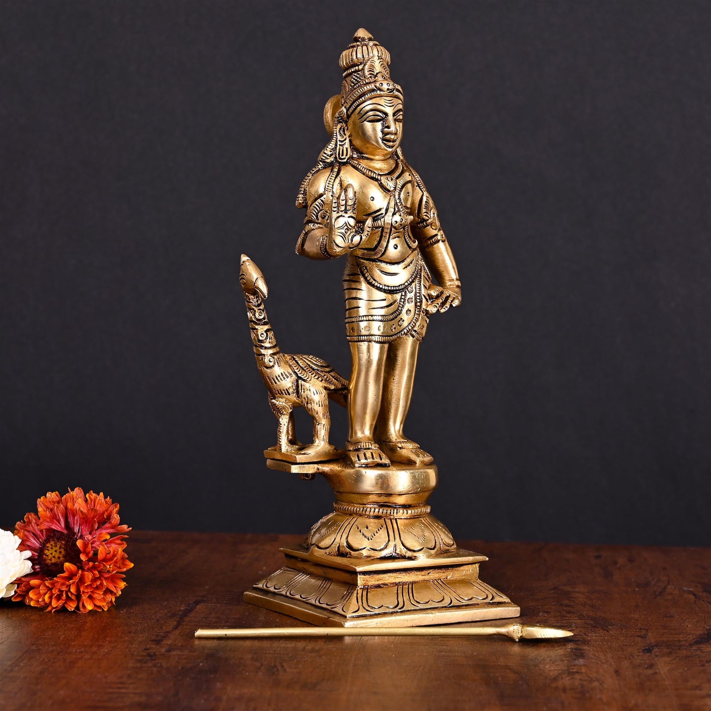 Brass Superfine Lord Murugan/Kartikeya Standing Idol (10 Inch)