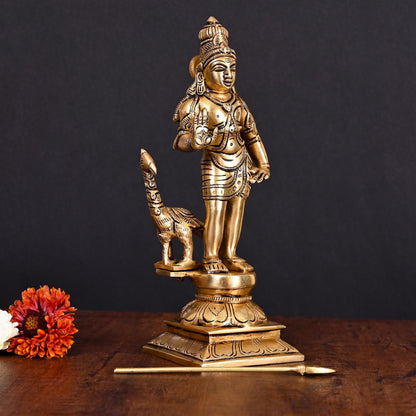 Brass Superfine Lord Murugan/Kartikeya Standing Idol (10 Inch)