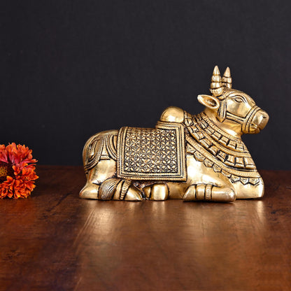 Brass Sitting Nandi Idol (5 Inch)
