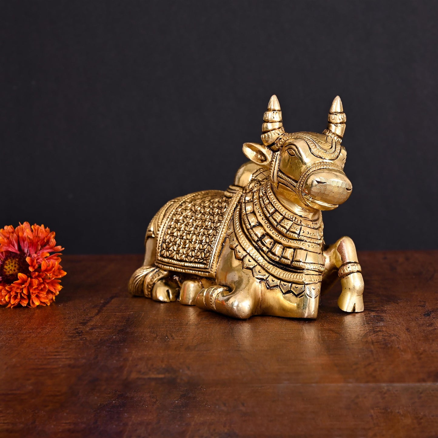 Brass Sitting Nandi Idol (5 Inch)