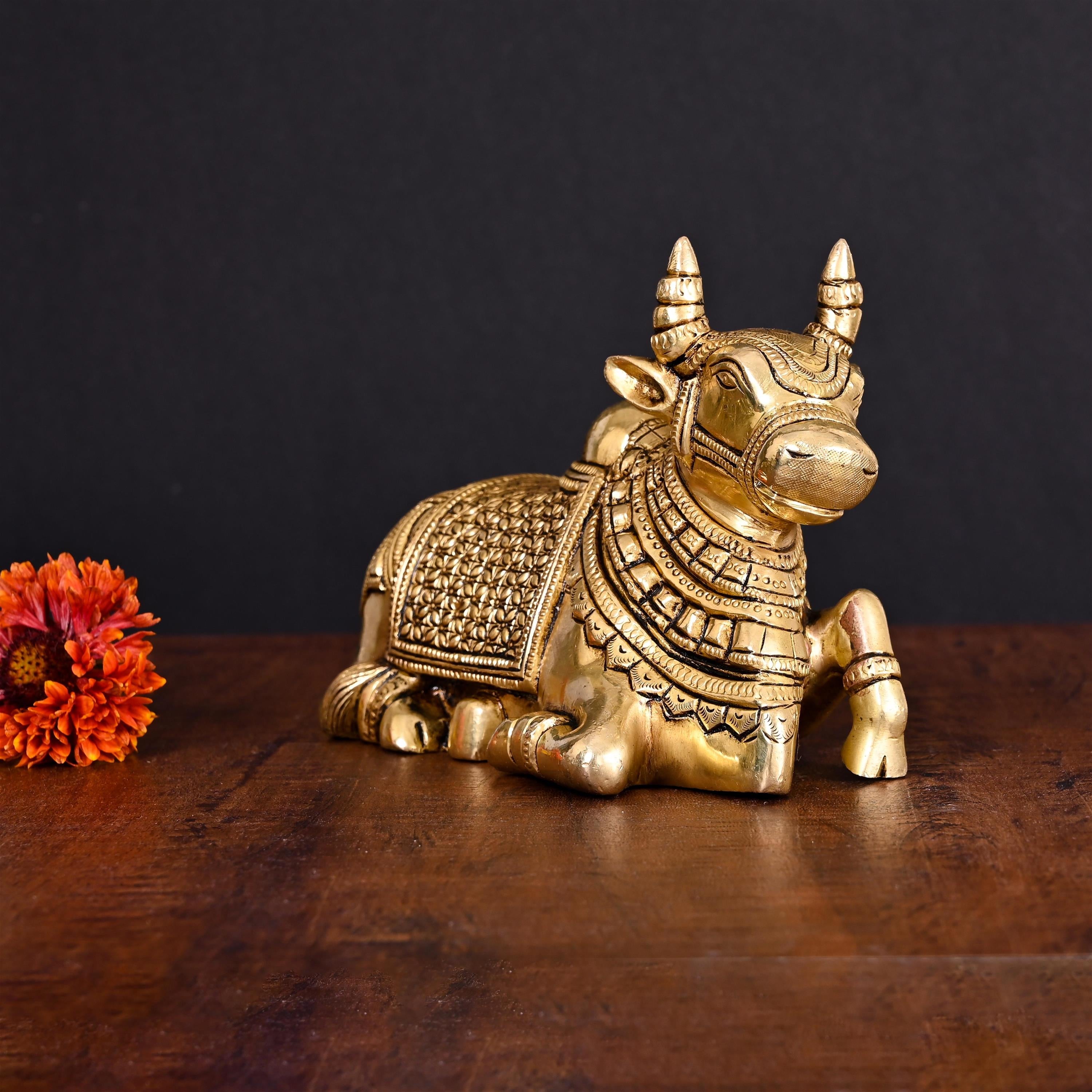 Brass Sitting Nandi Idol (5 Inch)