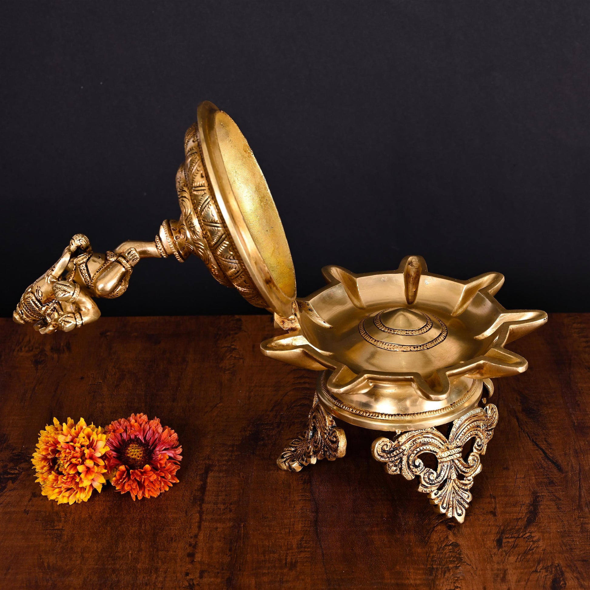 Brass Superfine Dancing Ganesha 9 Petal Lamp (12 Inch)