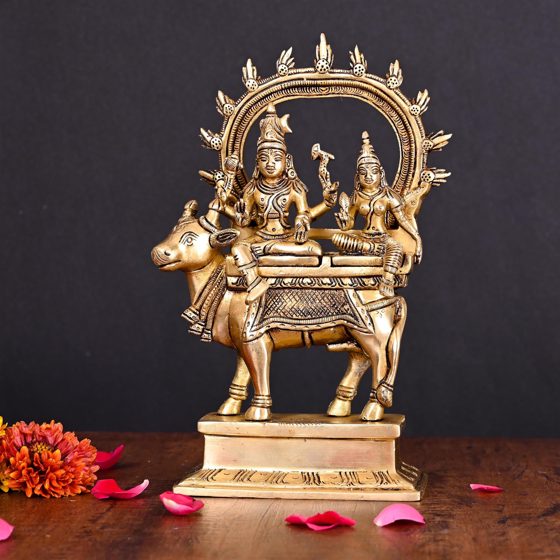 Brass Superfine Shiva Parvati With Nandi Idol (9 Inch)