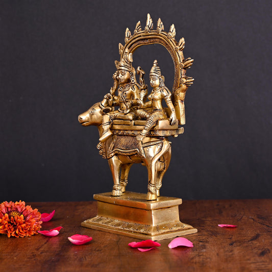 Brass Superfine Shiva Parvati With Nandi Idol (9 Inch)