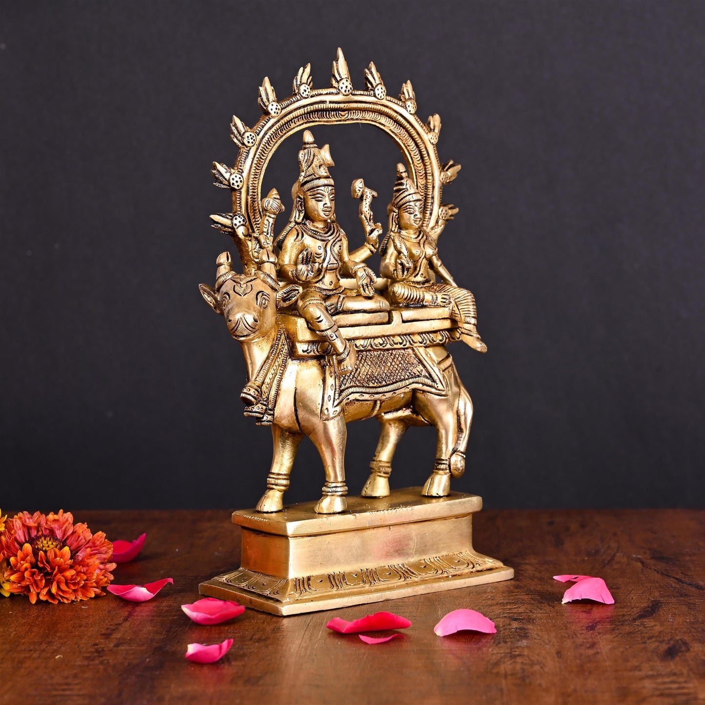 Brass Superfine Shiva Parvati With Nandi Idol (9 Inch)